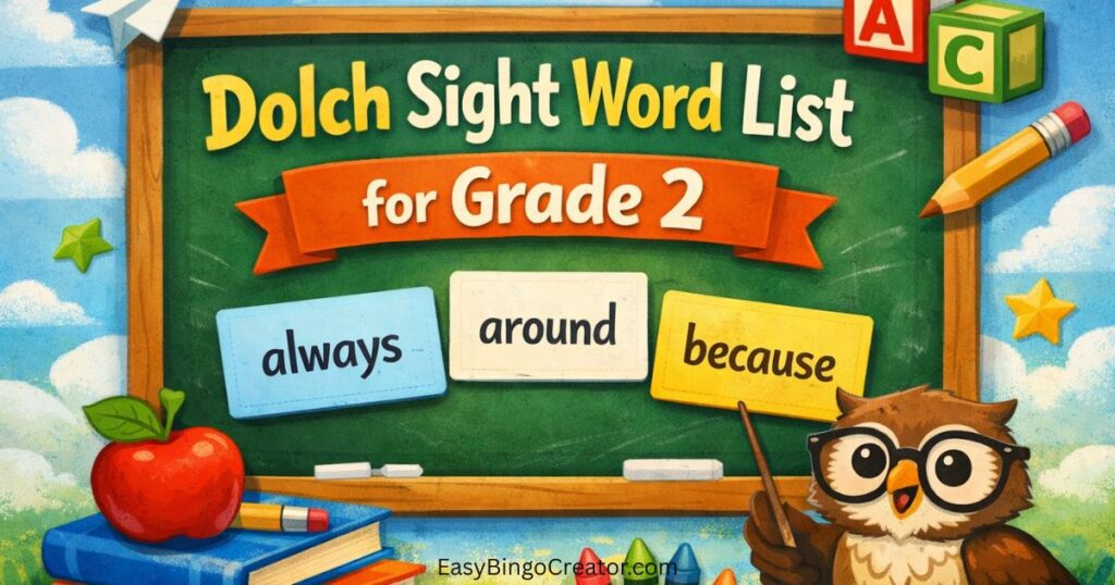Dolch Second Grade Sight Words list- perfect for word bingo cards