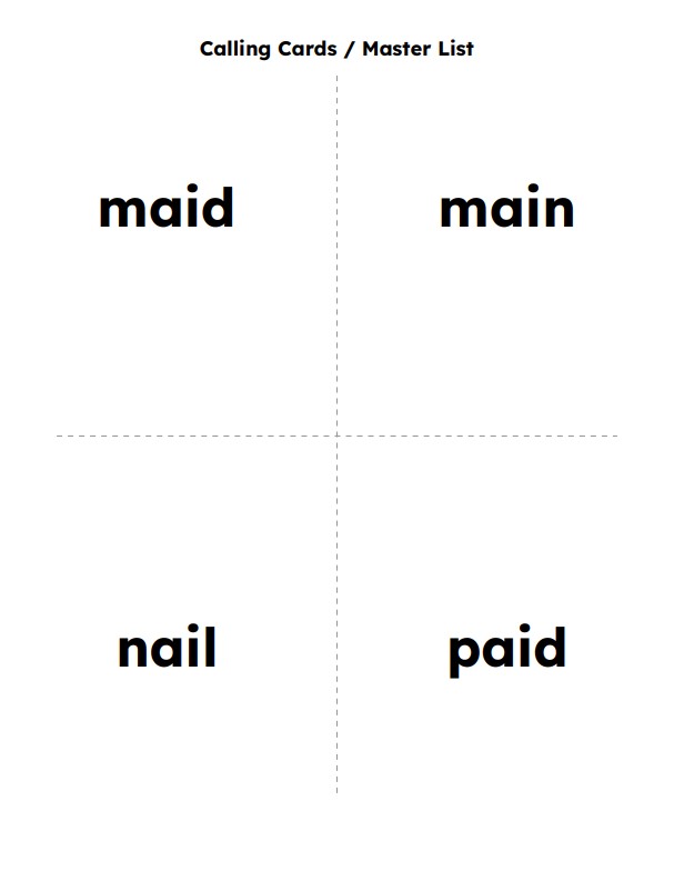 Example of the calling cards created by EasyBingoCreator

