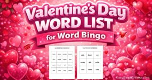 Valentine's Day Word List for Word Bingo