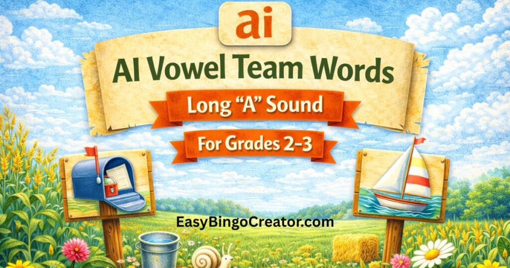 Long "A" Sound words featuring the "AI" vowel team