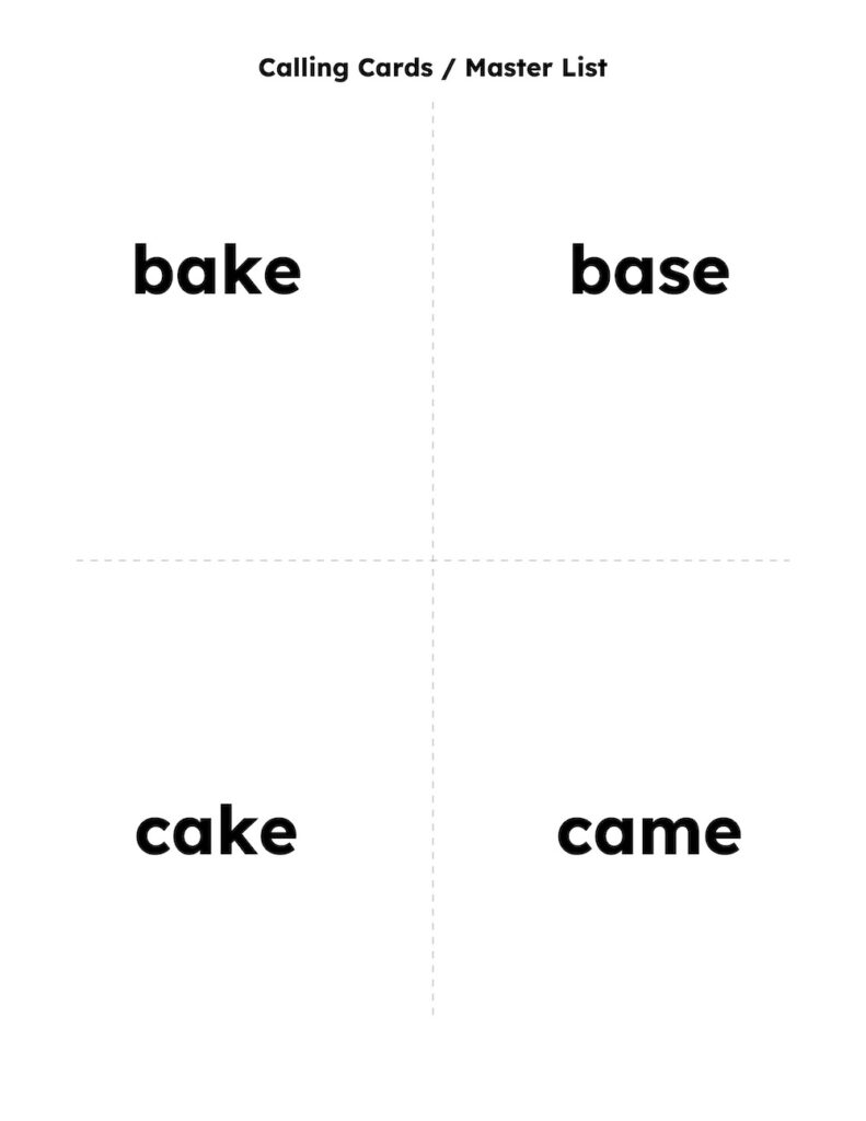 The calling cards from the Word Bingo Cards made using EasyBingoCreator.com